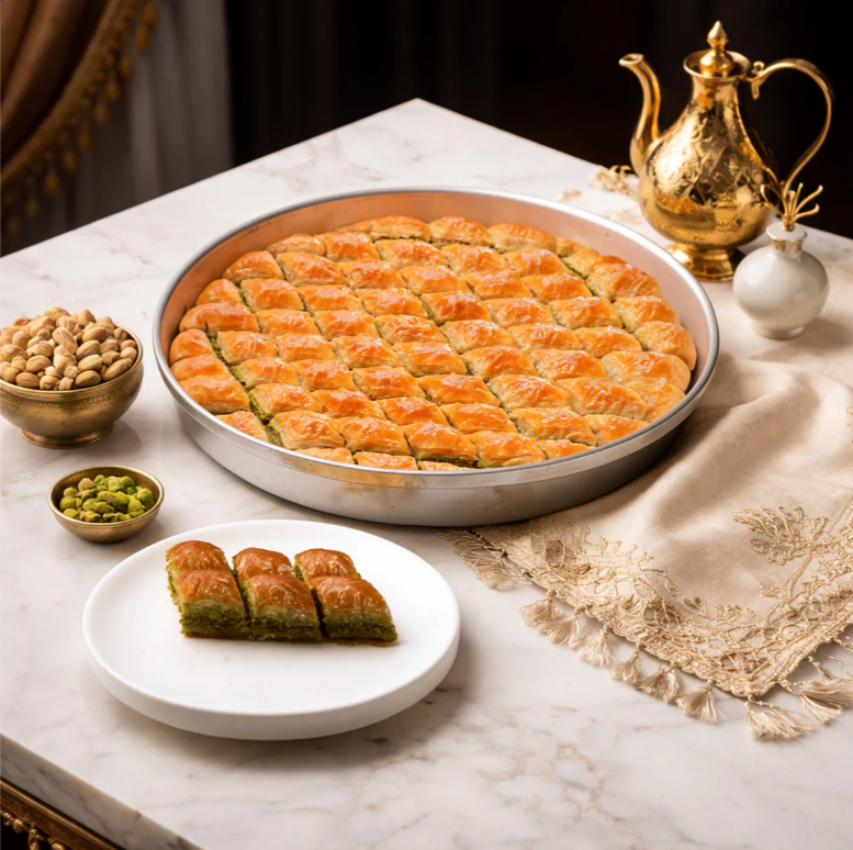 Koçak Famous Pistachio Traditional Turkish Baklava on a Tray